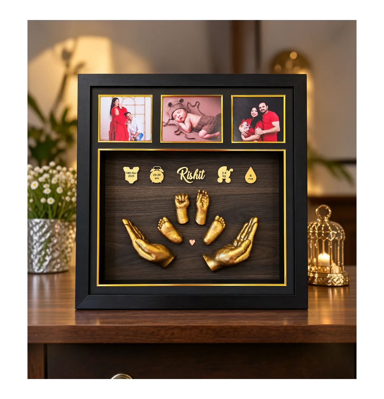 All the four of baby + Dad 1 hand+ Mom 1 hand